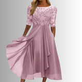 Women's Chiffon Lace Midi Dress – Flowing Silhouette