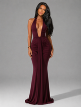 Vestido maxi halter con fruncidos para mujer de noche