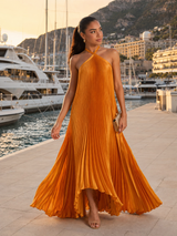 Pleated Halter Maxi Dress Summer Women