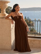 Robe maxi plissée à col halter pour invité de mariage