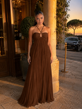 Robe maxi plissée à col halter pour invité de mariage