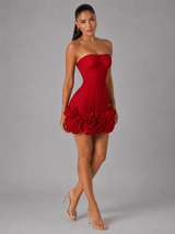 Vestido mini corsé sin tirantes con apliques florales para cóctel de mujer