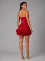 Vestido mini corsé sin tirantes con apliques florales para cóctel de mujer