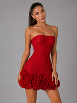 Vestido mini corsé sin tirantes con apliques florales para cóctel de mujer