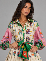 Vestido camisa maxi estampado con cinturón para mujer en verano