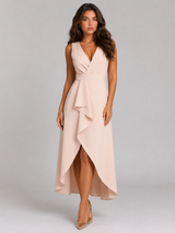 Vestido maxi sin mangas con escote en V y cruzado para invitada de boda