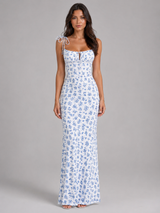Vestido maxi floral con cordones para mujer en verano