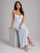 Vestido maxi floral con cordones para mujer en verano