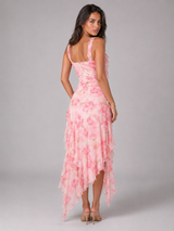 Robe maxi fendue à volants pour invité de mariage
