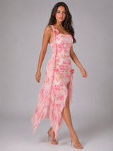 Robe maxi fendue à volants pour invité de mariage