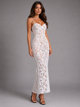 Vestido maxi esculpido con corsé de encaje para mujer de noche