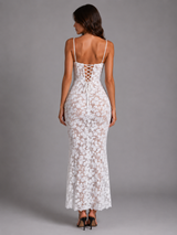 Vestido maxi esculpido con corsé de encaje para mujer de noche