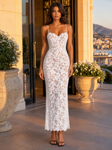 Vestido maxi esculpido con corsé de encaje para mujer de noche