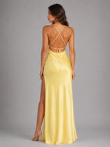 Satin Feel High Split Maxi Dress Evening Women