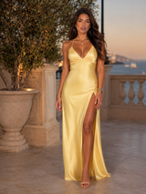 Satin Feel High Split Maxi Dress Evening Women