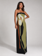 Vestido maxi esculpido sin tirantes para mujer de noche