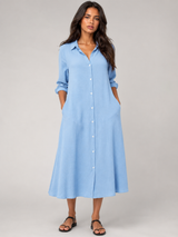 Button Front Midi Shirt Dress Summer Women
