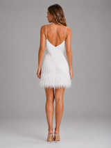 Sequin Fringe Feather Trim Mini Dress Cocktail Women