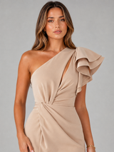 Vestido midi de un solo hombro con volantes para cóctel mujer
