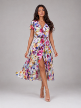 Robe midi portefeuille fleurie pour femme été