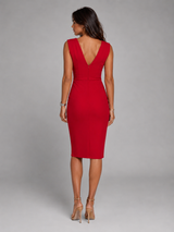 Vestido midi plisado con cintura cruzada y abertura lateral para mujer de noche