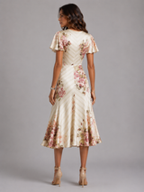 Vestido midi floral con efecto satinado y fruncido para cóctel mujer
