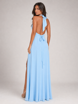 Vestido maxi halter con abertura lateral para invitada de boda