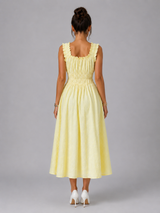 Vestido midi floral con textura y cintura fruncida para mujer verano