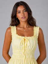 Vestido midi floral con textura y cintura fruncida para mujer verano