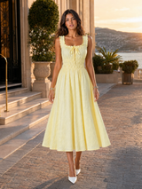 Vestido midi floral con textura y cintura fruncida para mujer verano