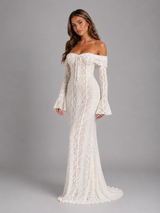 Vestido maxi con encaje y recortes off shoulder para invitada de boda