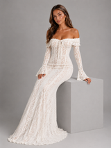 Vestido maxi con encaje y recortes off shoulder para invitada de boda
