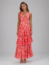 Robe maxi en mousseline à volants fleurie pour femme été