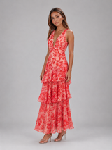 Robe maxi en mousseline à volants fleurie pour femme été