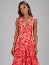 Robe maxi en mousseline à volants fleurie pour femme été