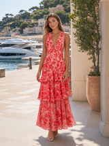 Robe maxi en mousseline à volants fleurie pour femme été