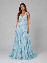 Vestido maxi floral con escote en V y cintura fruncida para mujer verano