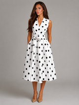 Vestido midi con escote en V y lunares para mujer de verano