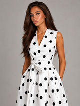 Vestido midi con escote en V y lunares para mujer de verano