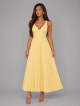 Vestido maxi plisado con tacto de satén para invitada de boda