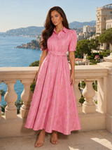 Floral Jacquard Belted Maxi Dress Wedding Guest