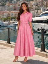 Floral Jacquard Belted Maxi Dress Wedding Guest