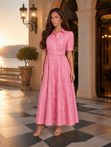 Floral Jacquard Belted Maxi Dress Wedding Guest
