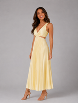 Vestido midi plisado con recortes para cóctel de mujer