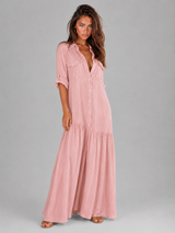 Vestido maxi de lino y algodón con botones delanteros para mujer de verano