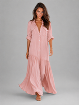 Vestido maxi de lino y algodón con botones delanteros para mujer de verano