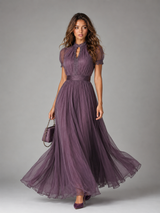 Vestido maxi con ribete de encaje de gasa para invitada de boda