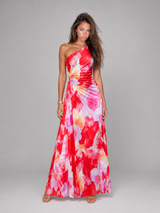 Floral One Shoulder Pleated Maxi Dress Evening Women