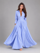 Striped Cinched Waist Maxi Shirt Dress Summer Women