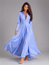 Striped Cinched Waist Maxi Shirt Dress Summer Women